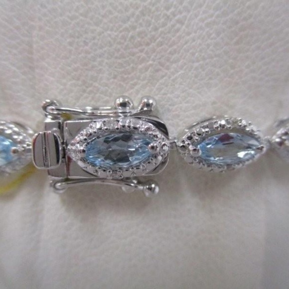 Tennis Bracelet Heart Shape Blue Aquamarine 925 Sterling  Aquamarine & Diamond 925 Sterling Silver Bracelet
